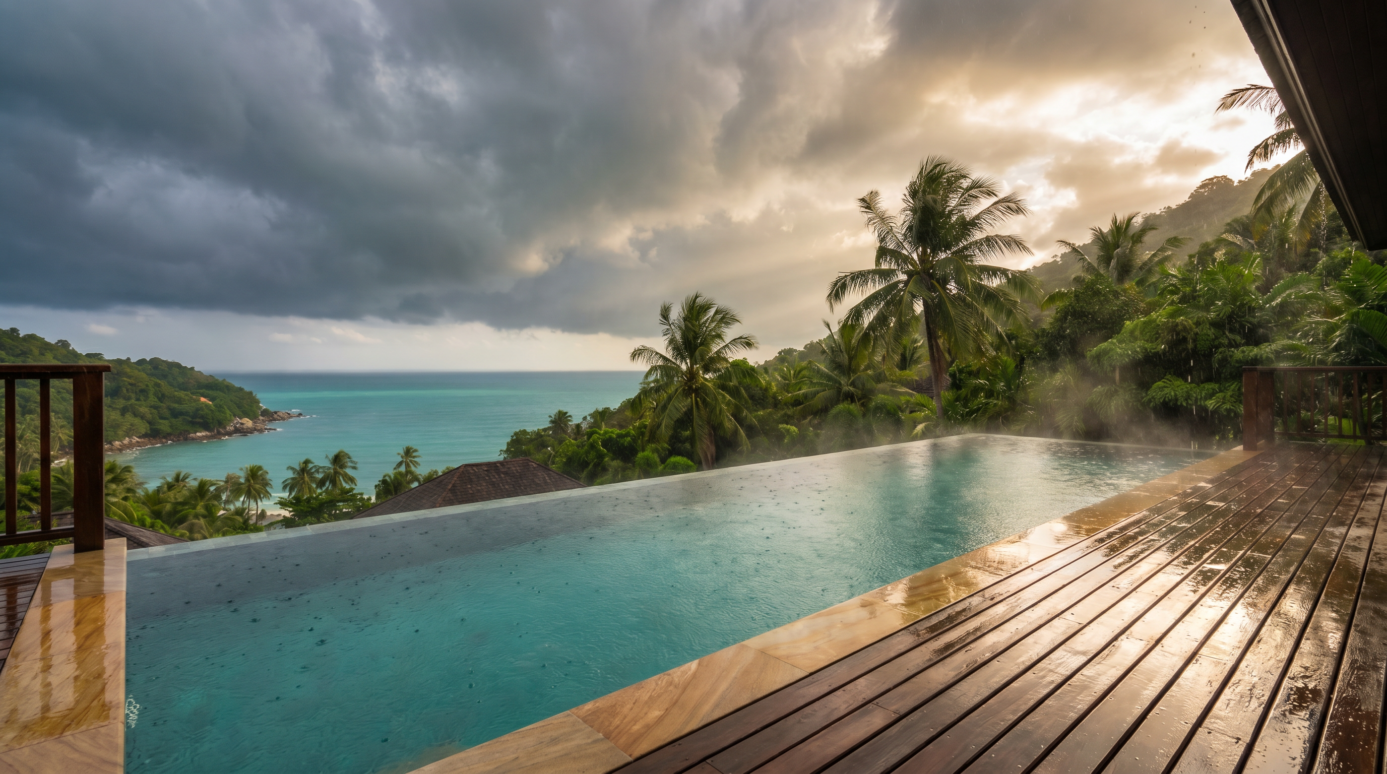 Villa pool servicing during Koh Samui rainy season