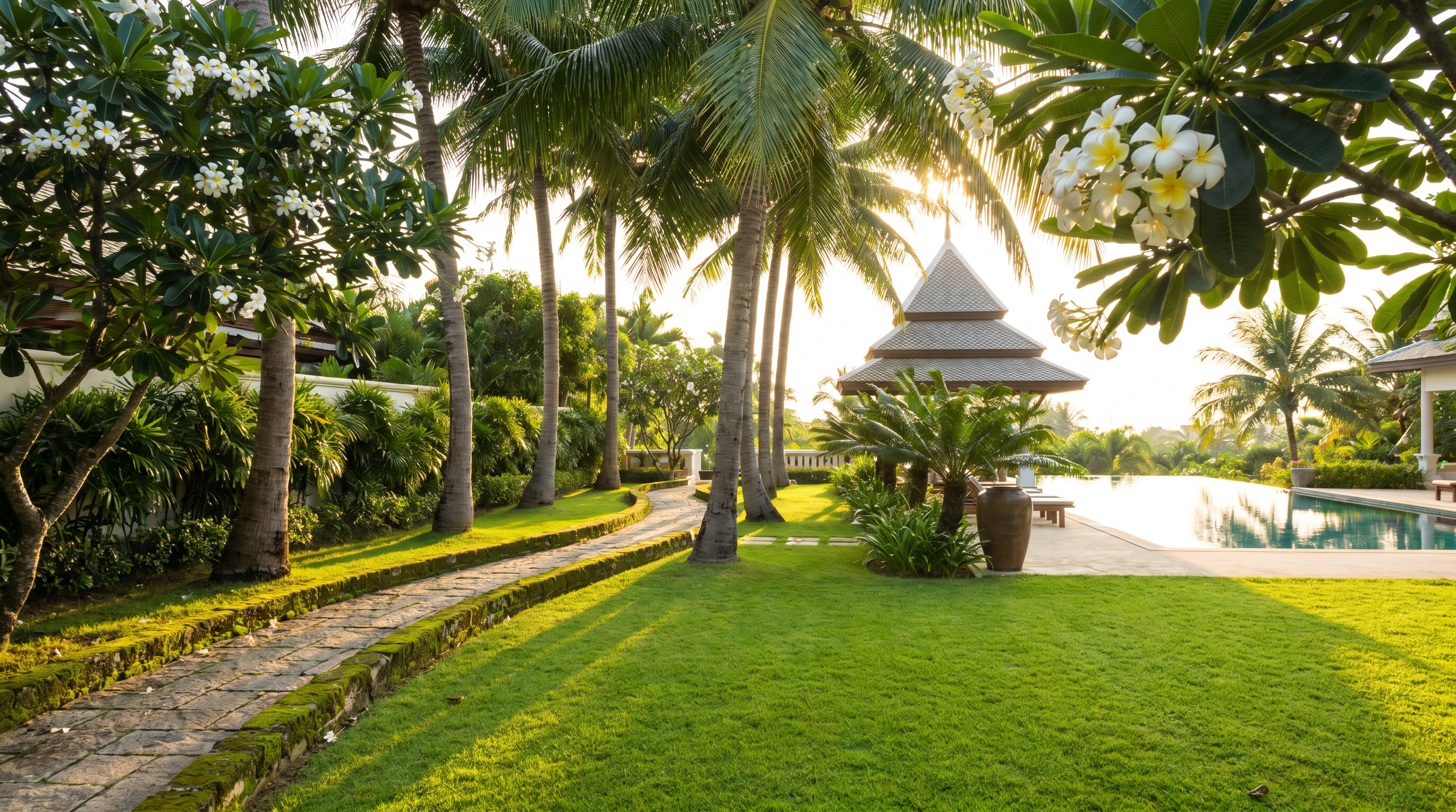 Tropical garden maintenance on Koh Samui
