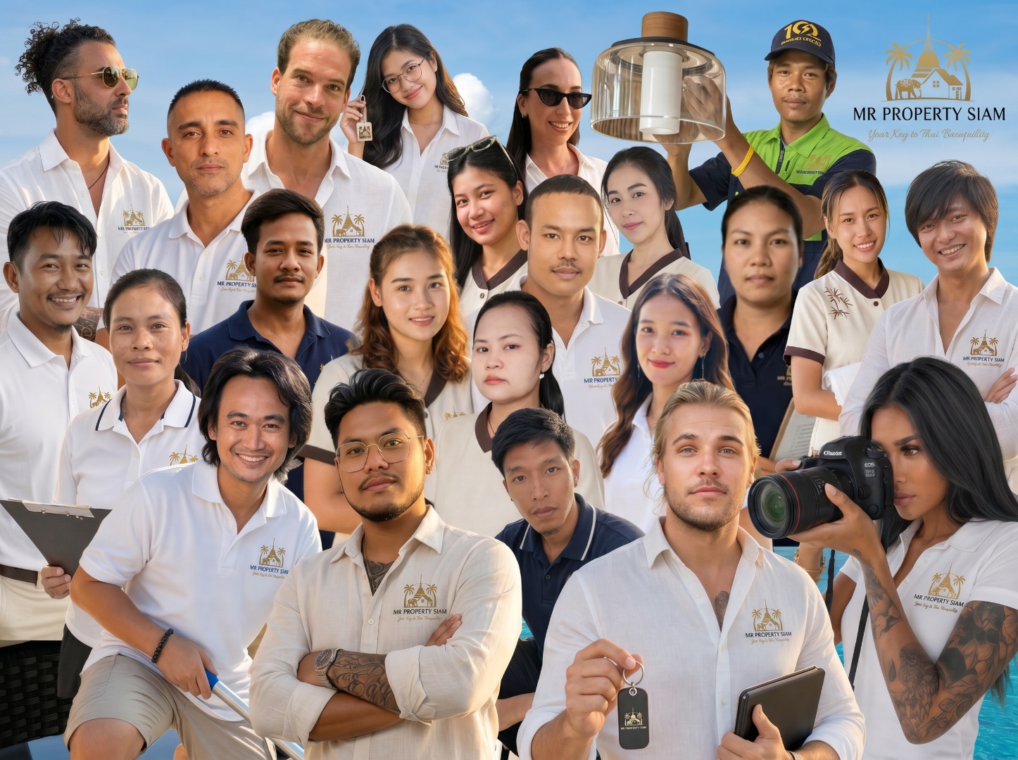 The Mr Property Siam team — founders, portfolio managers, specialists and housekeeping crew together on Koh Samui